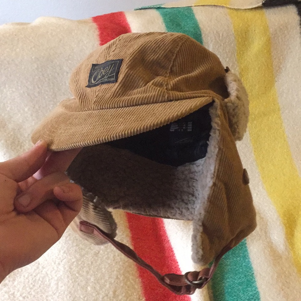 Obey corduroy ear flap hat
